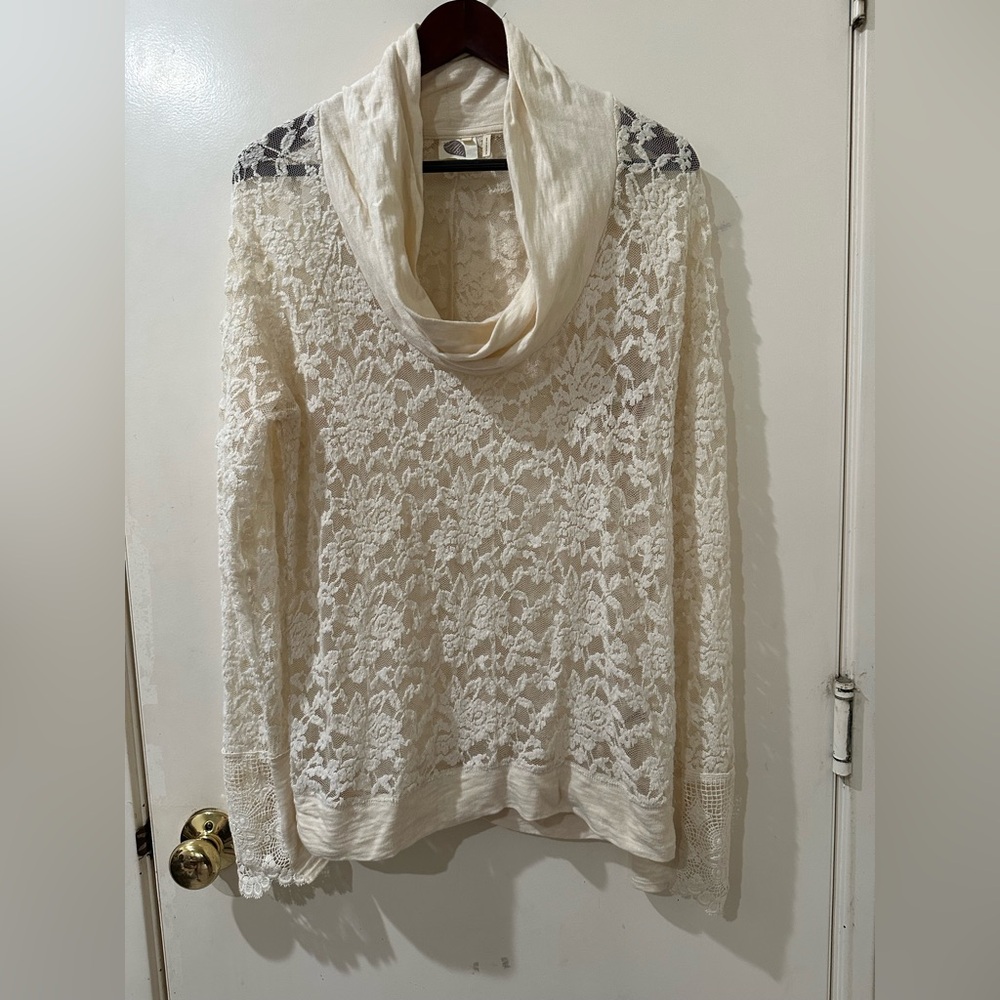 Chic Cream Lace Cowl Neck Sweater